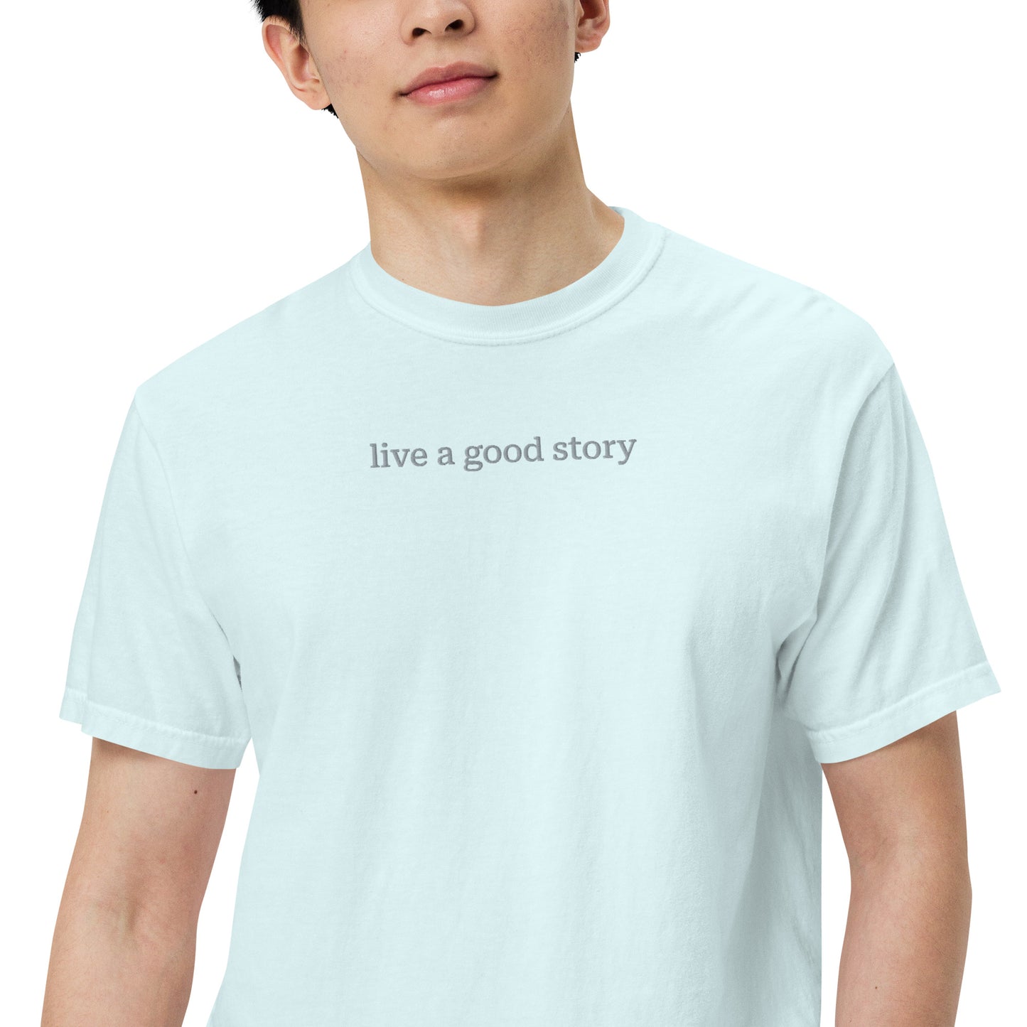 Embroidered Comfort Colors "live a good story" garment-dyed heavyweight t-shirt